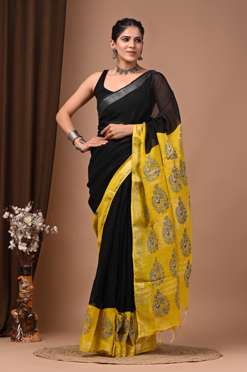 Elegant Black and Yellow Saree