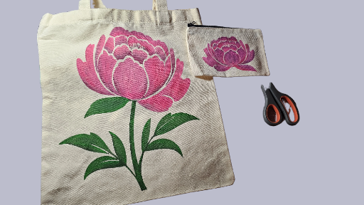 Hand-painted Peony Tote Bag and Pouch