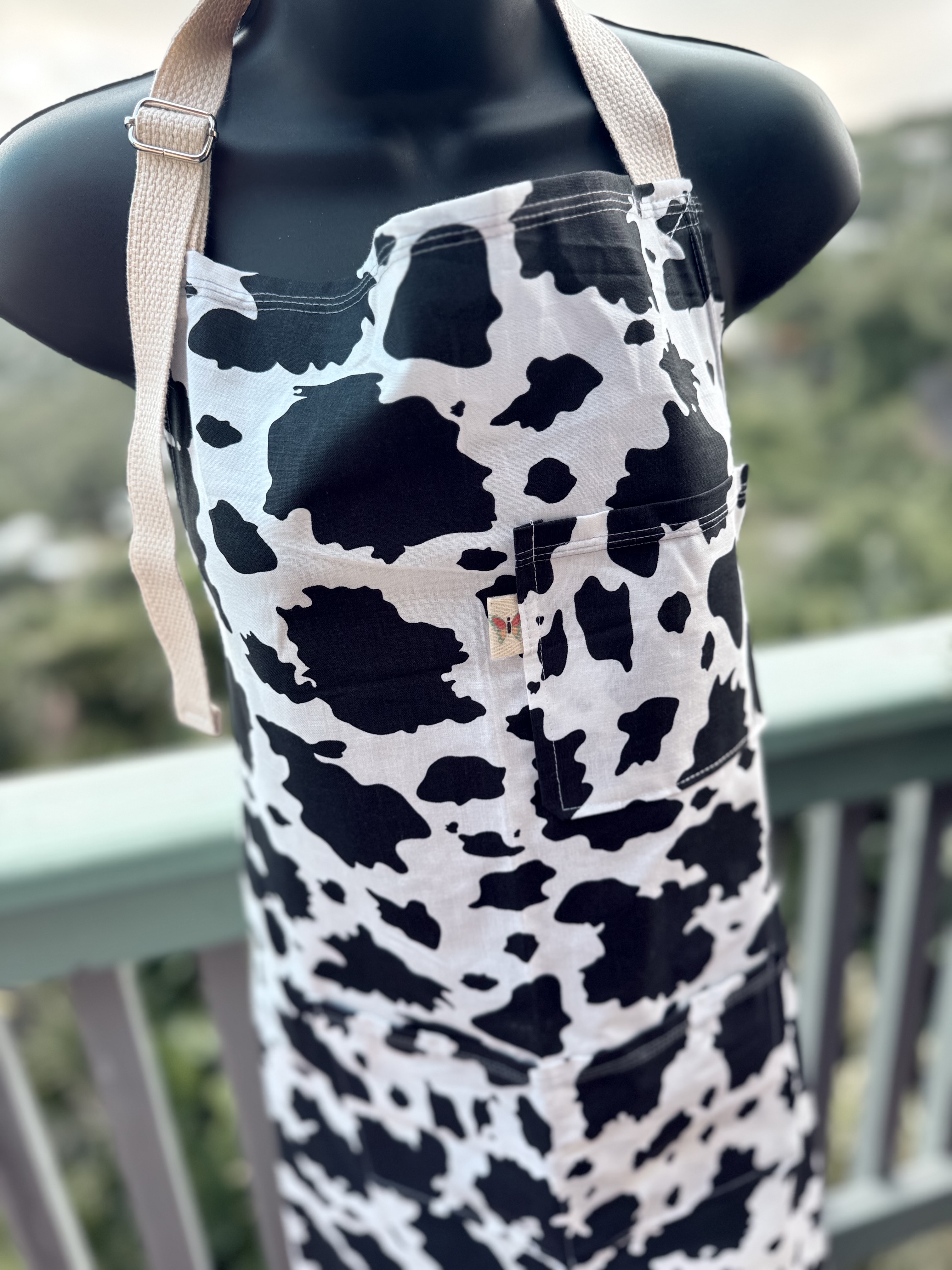 Black Cow Print Apron