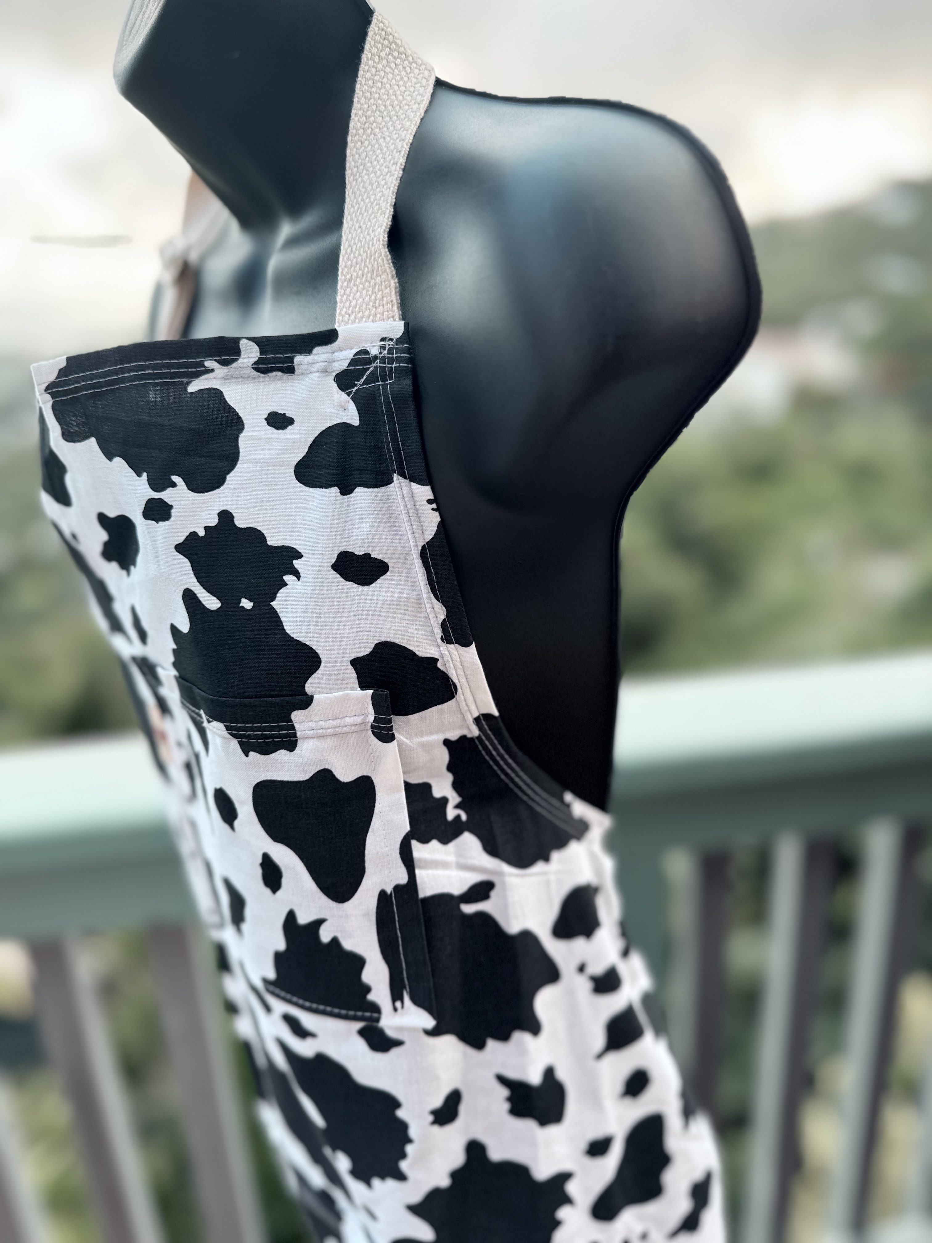 Black Cow Print Apron