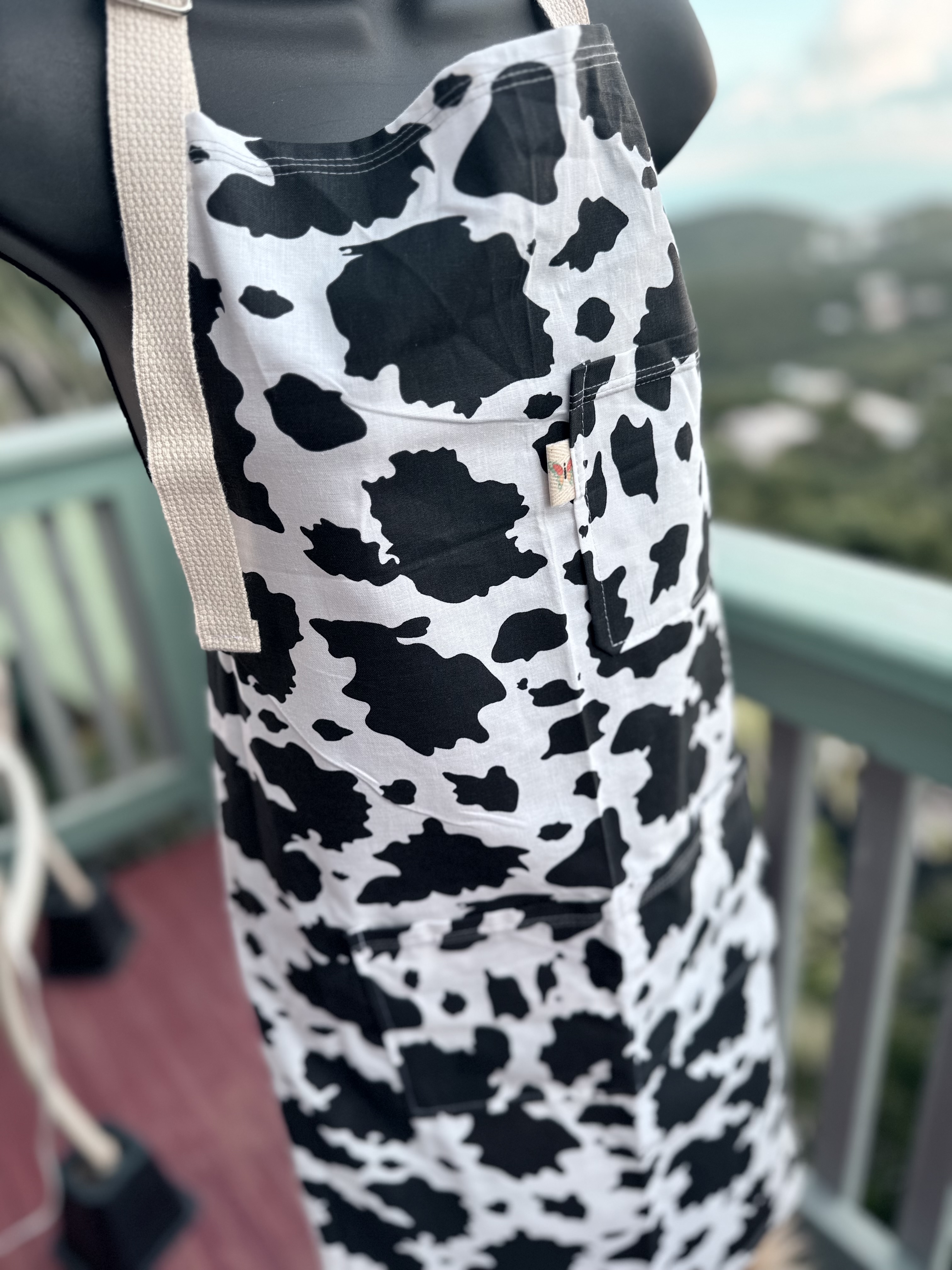 Black Cow Print Apron