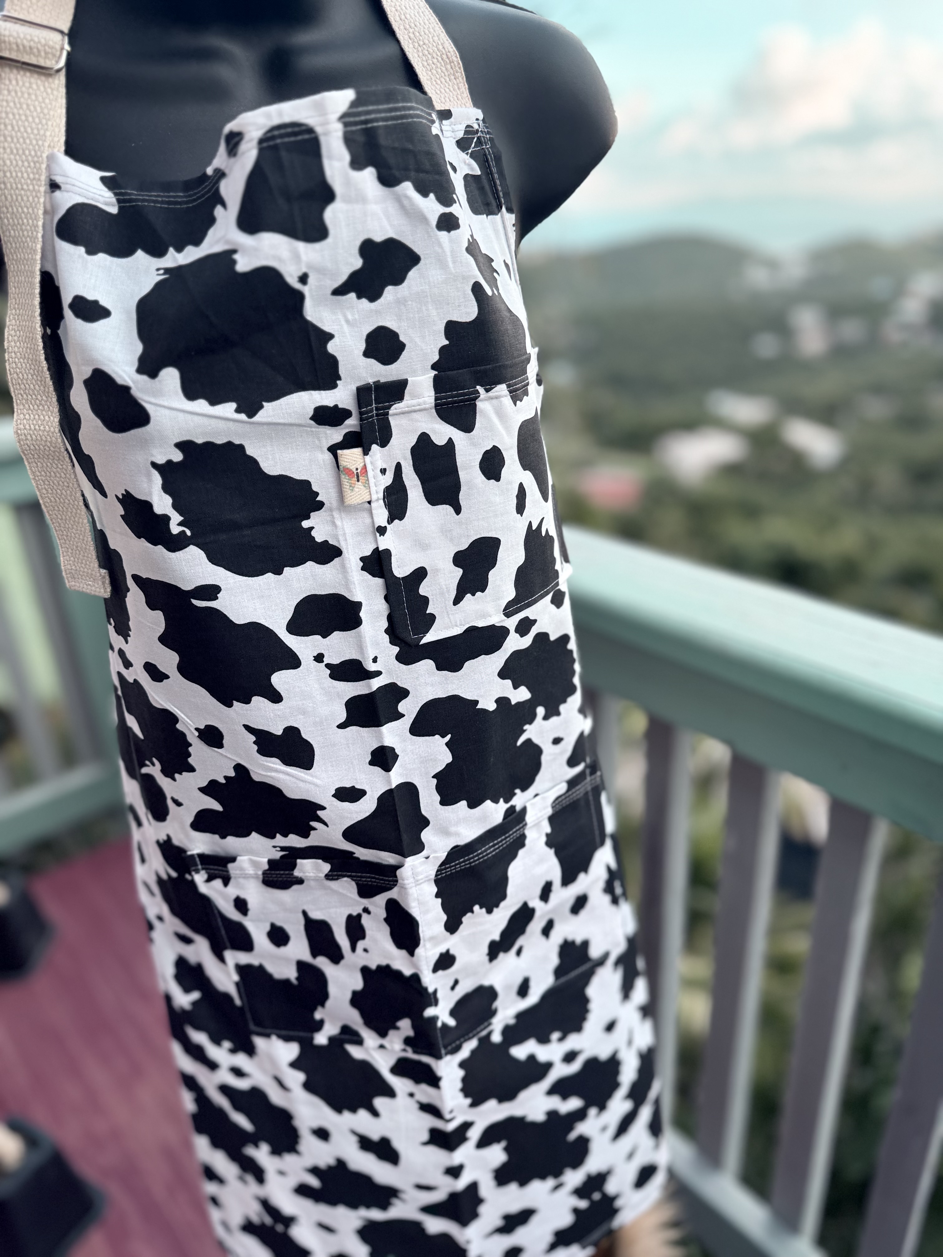 Black Cow Print Apron