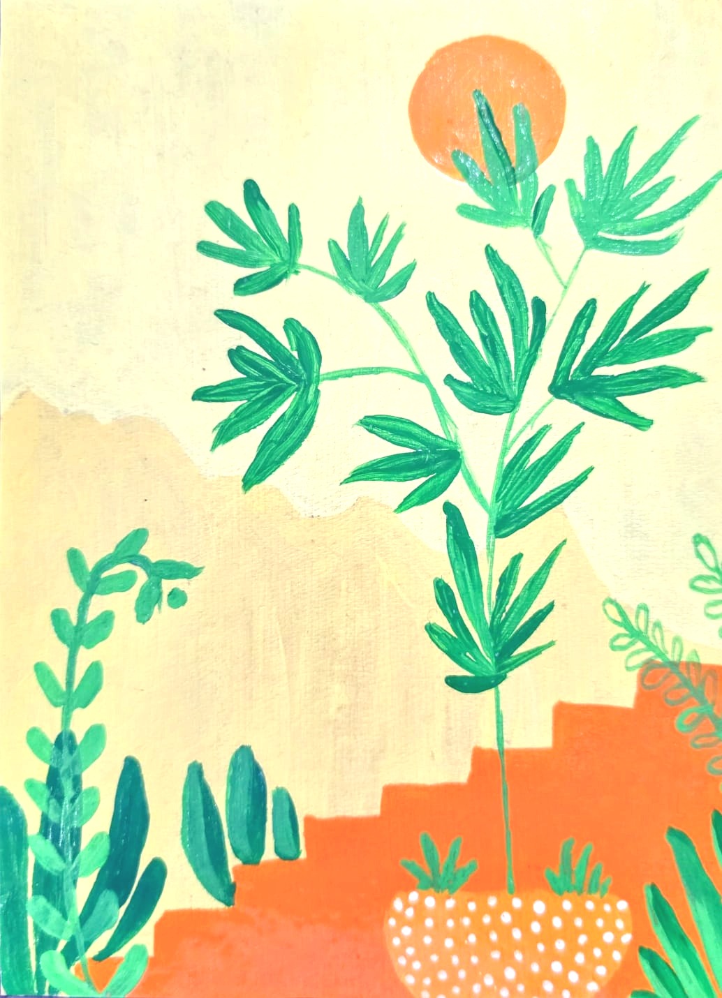 Boho Greenery & Sun Hand-Painted Wall Art