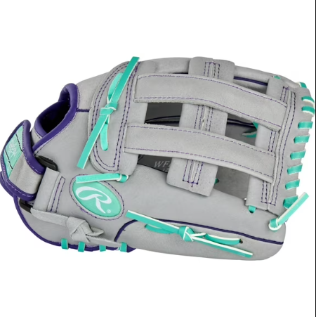 Rawlings Fastpitch Series Guante de Softbol Juvenil de 12", Red de Cesta, Gris/menta