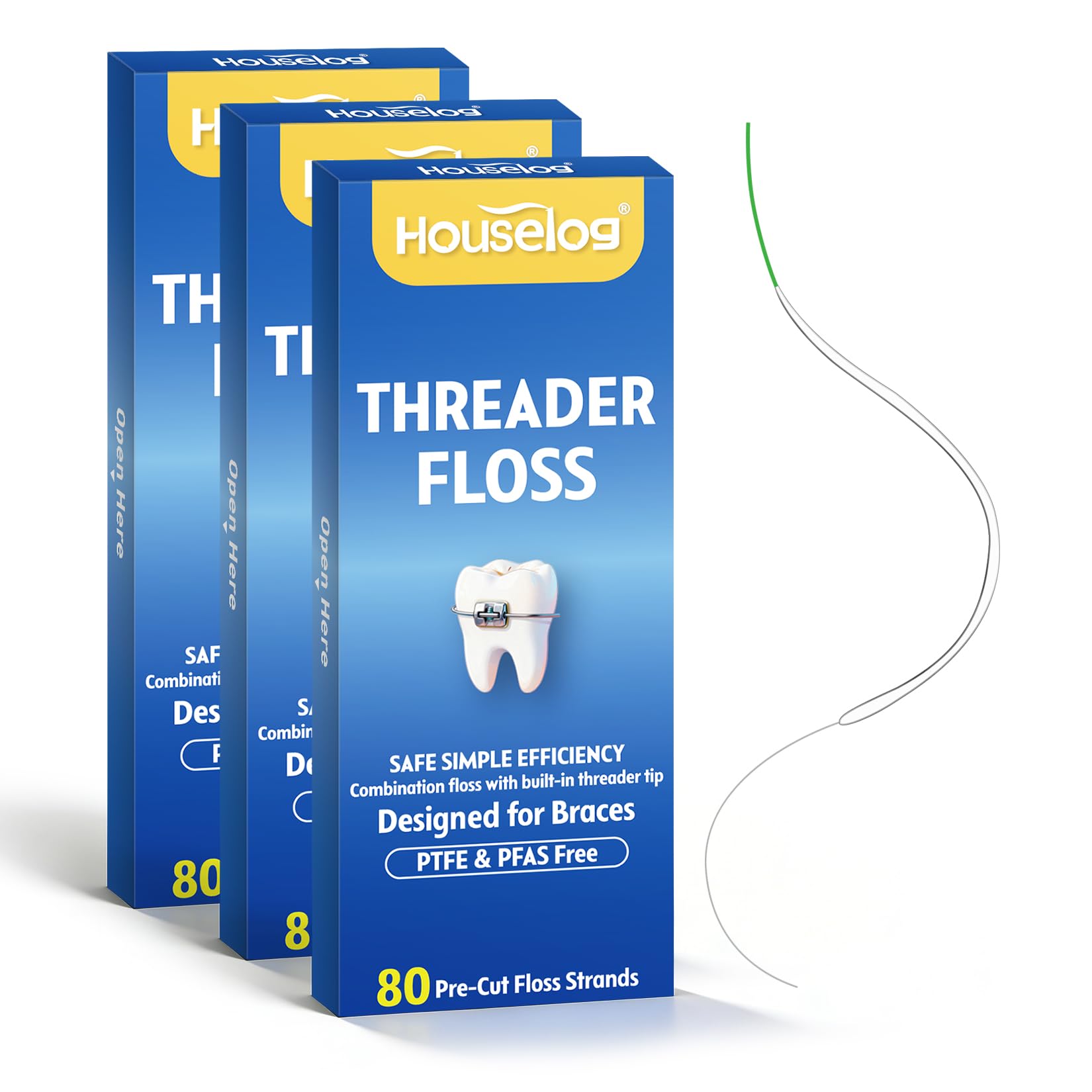 3-in-1 Dental Floss with Threaders for Braces,Bridges,and Crowns - 240 Count Pre-Cut Strands - Spongy Floss Middle & Regular Tail for Orthodontic Oral Care