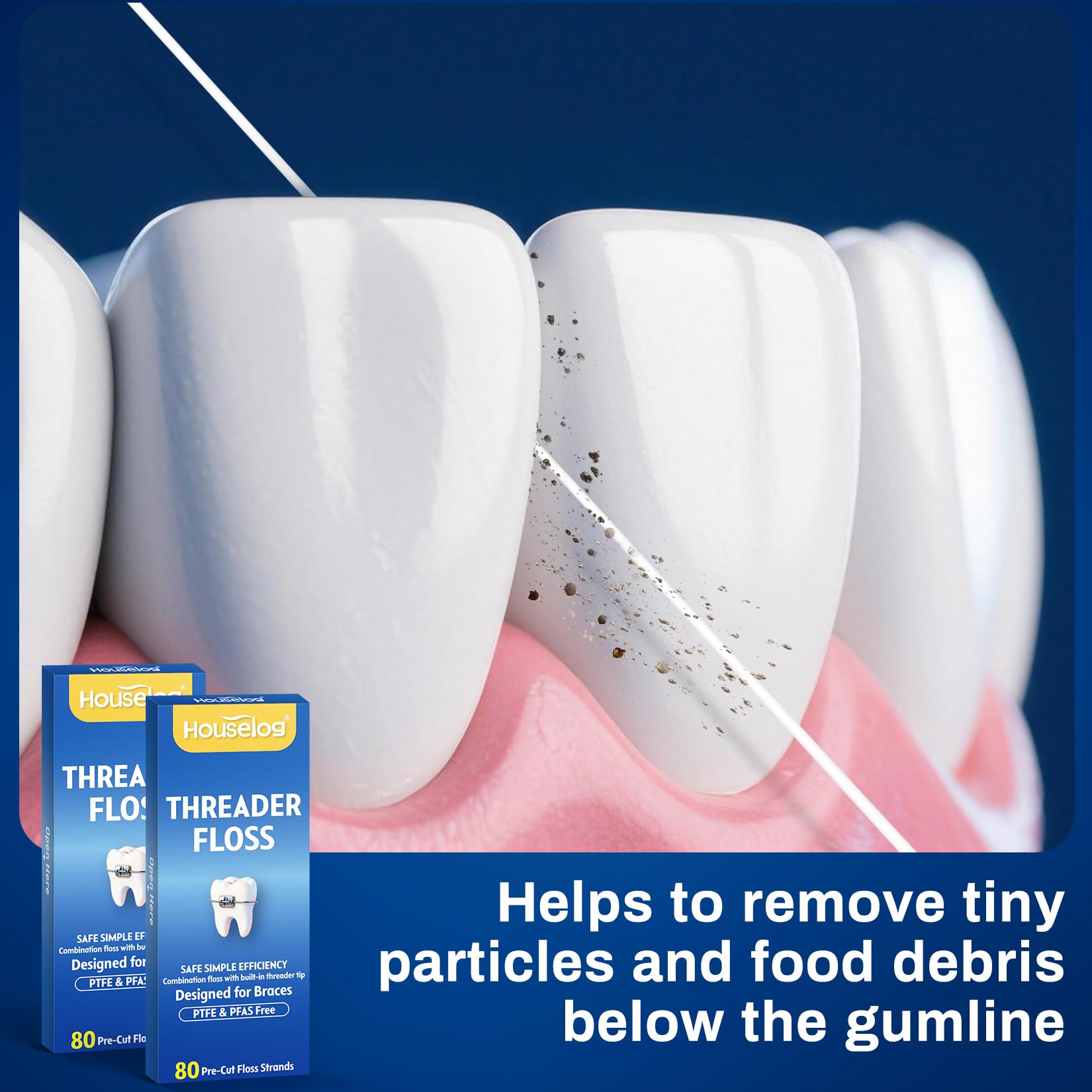 3-in-1 Dental Floss with Threaders for Braces,Bridges,and Crowns - 240 Count Pre-Cut Strands - Spongy Floss Middle & Regular Tail for Orthodontic Oral Care