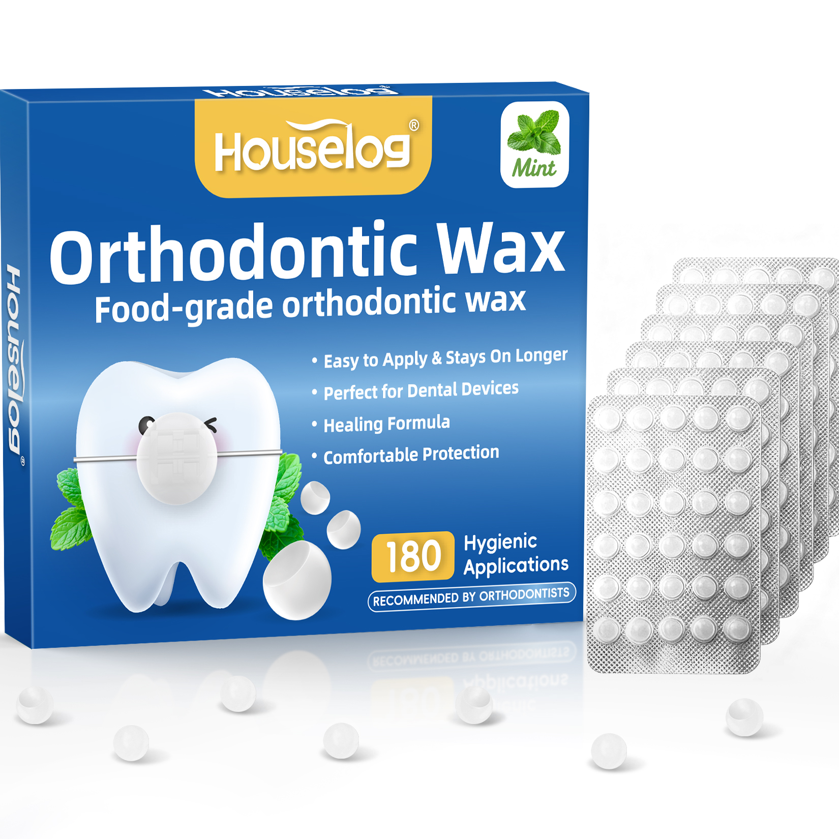  Orthodontic Wax for Braces - 180 Dental Wax Dots | Mint Flavor, Hygienic Individual Wraps, Brace Wax for Brackets