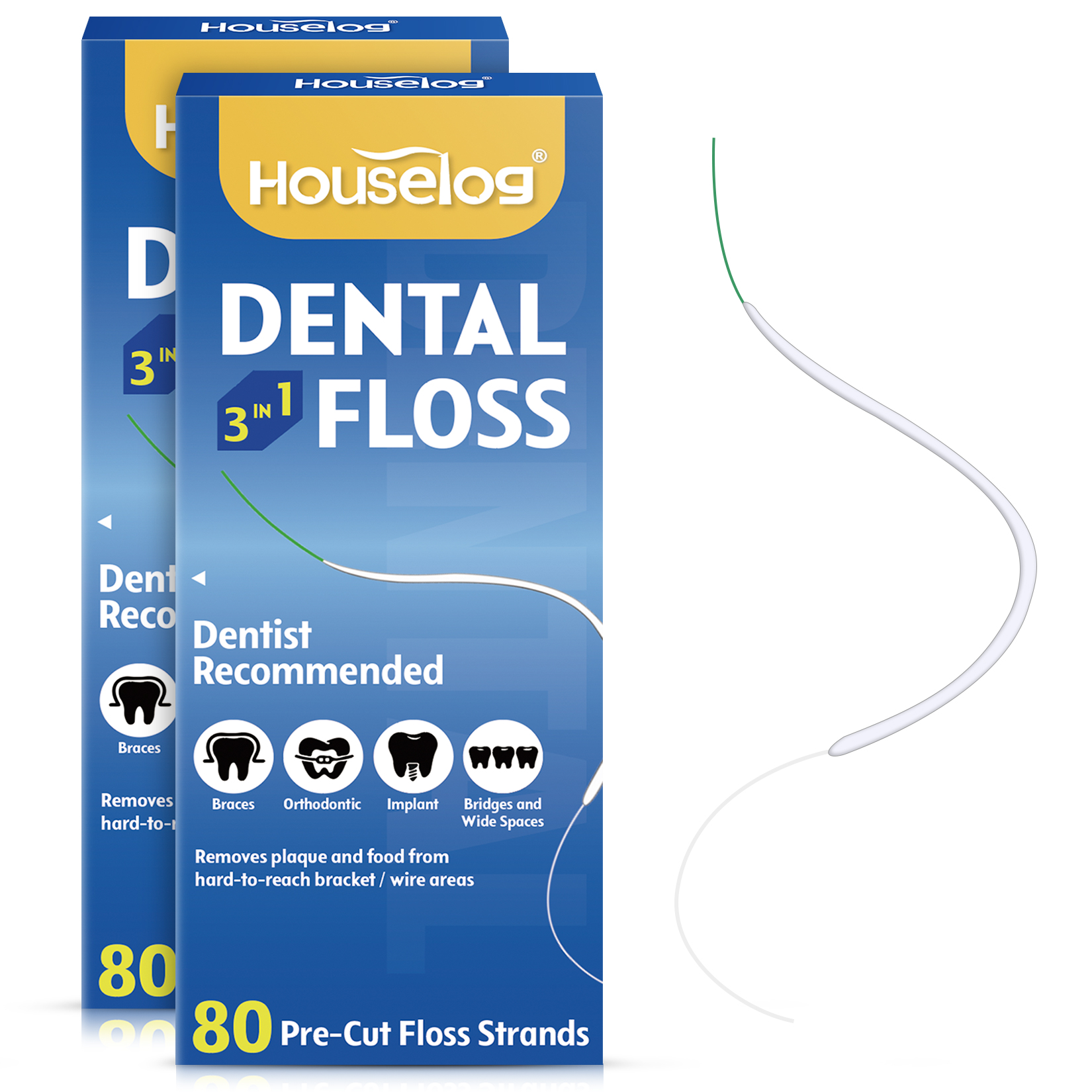 Dental Floss for Braces, Threader Dental Floss, Pre-Cut Strands, 80 Count (Pack of 2)