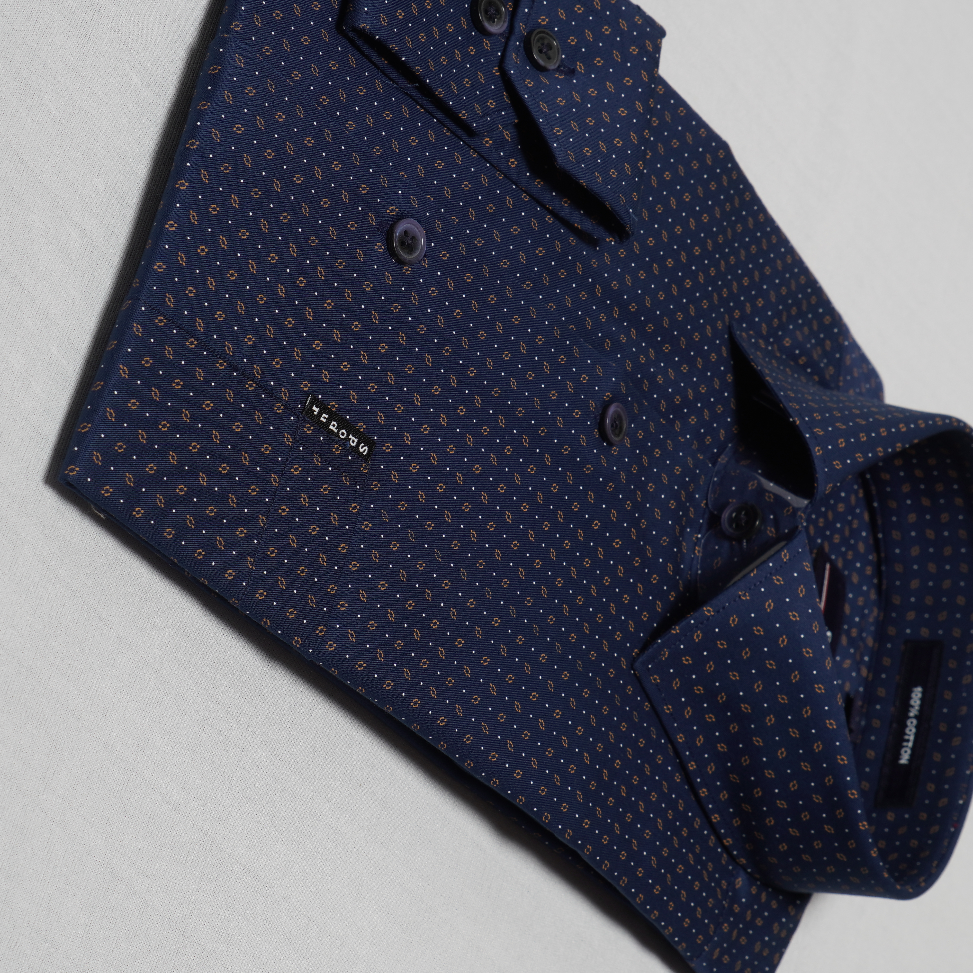 Navy Blue Dotted Printed Premium Cotton Shirt