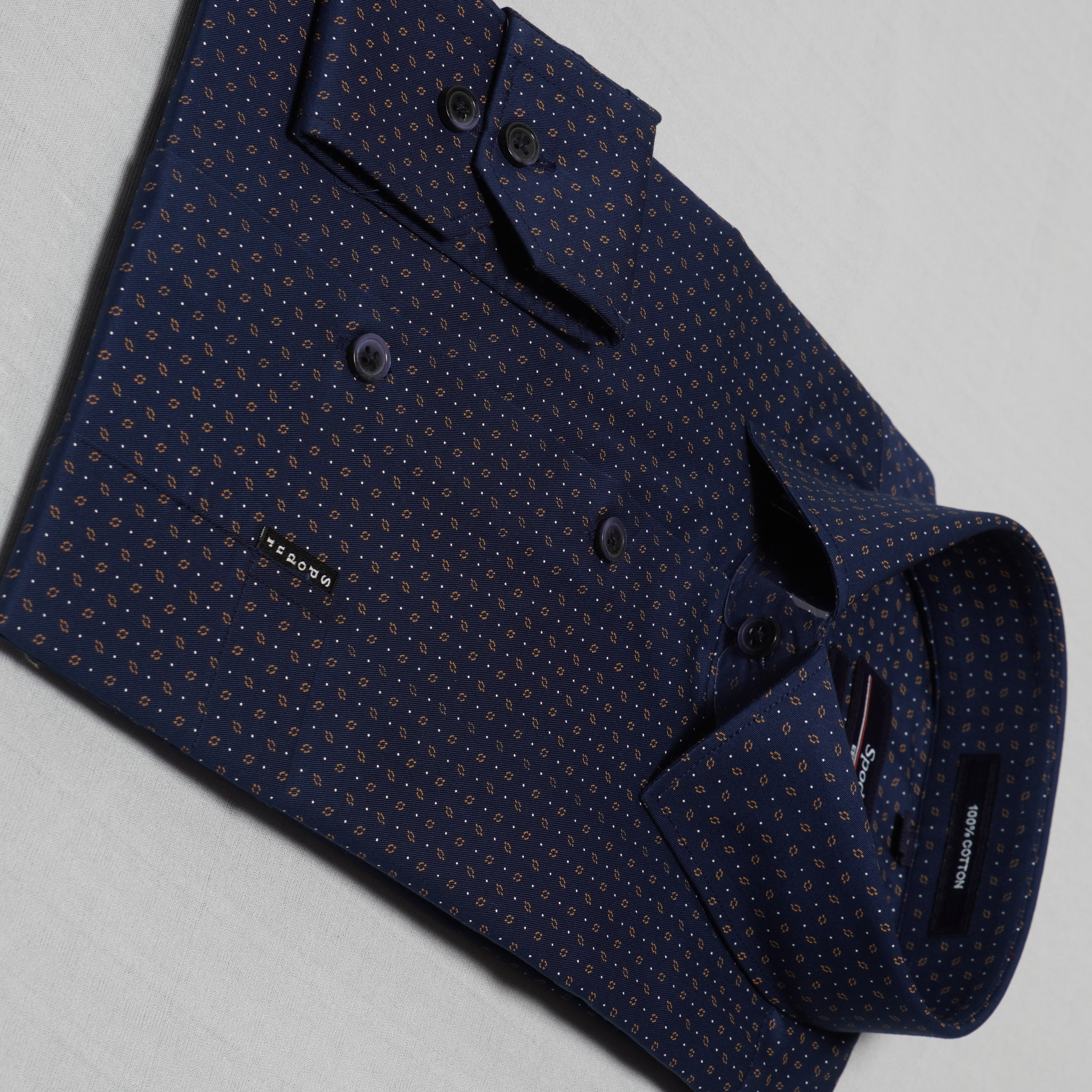 Navy Blue Dotted Printed Premium Cotton Shirt