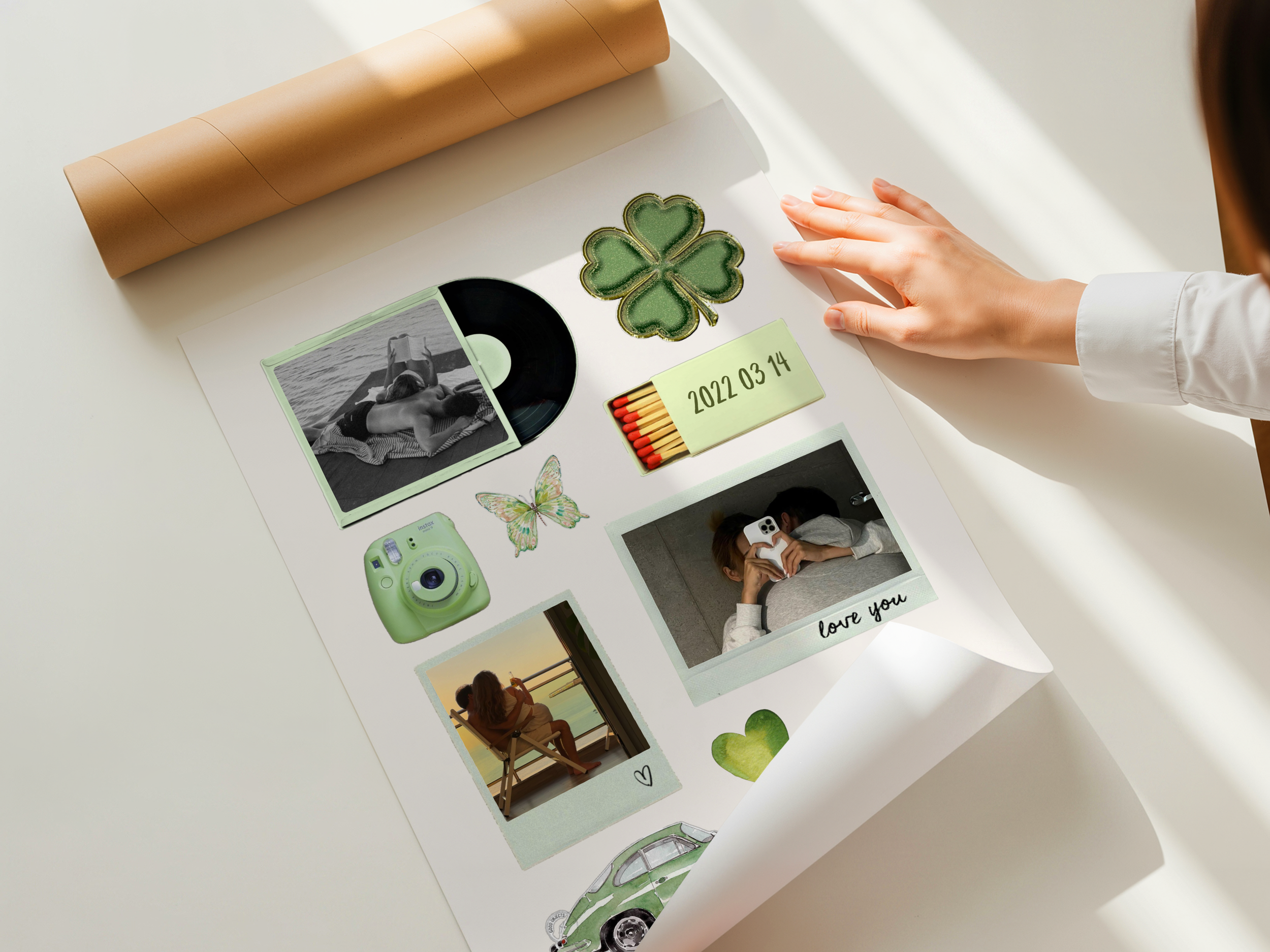 Editable Couple Green Matchbook Template