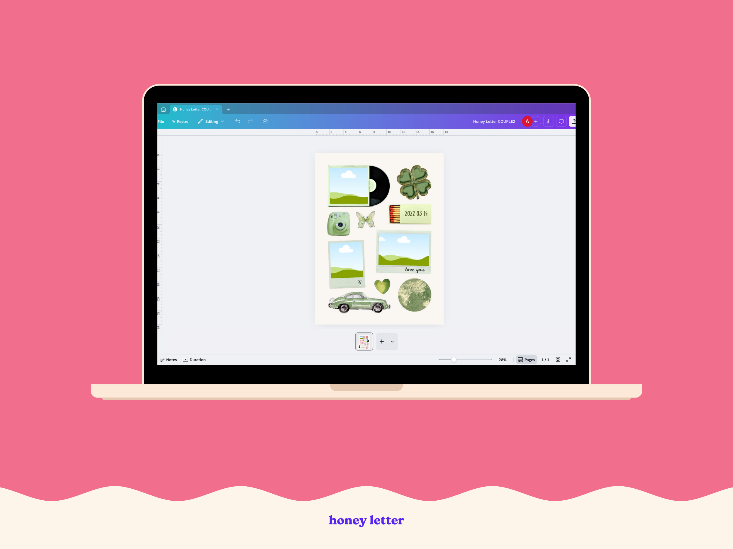 Editable Couple Green Matchbook Template