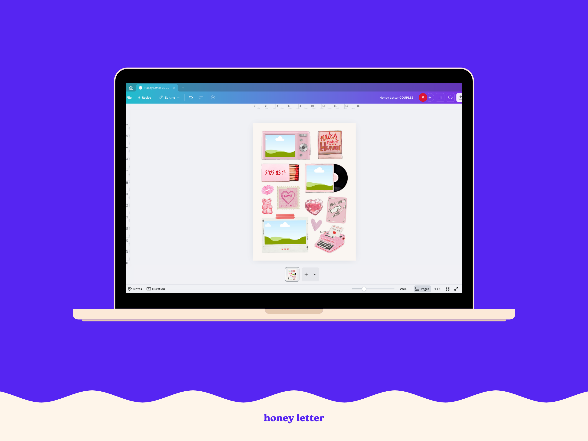 Editable Couple Pink Matchbook Template