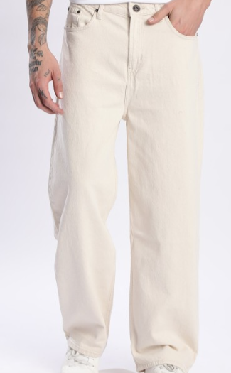 Beige Straight-Leg Pants