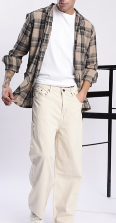 Beige Straight-Leg Pants