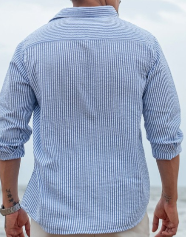 Men's Blue Striped Linen Shirt