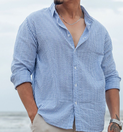 Men's Blue Striped Linen Shirt