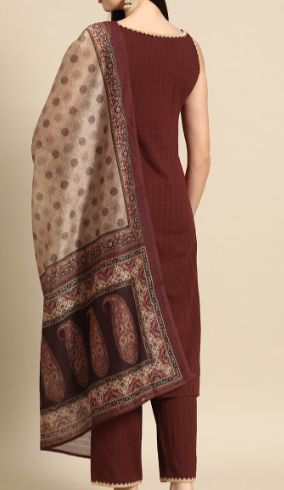 Traditional Red Ethnic Dress with Printed Shawl