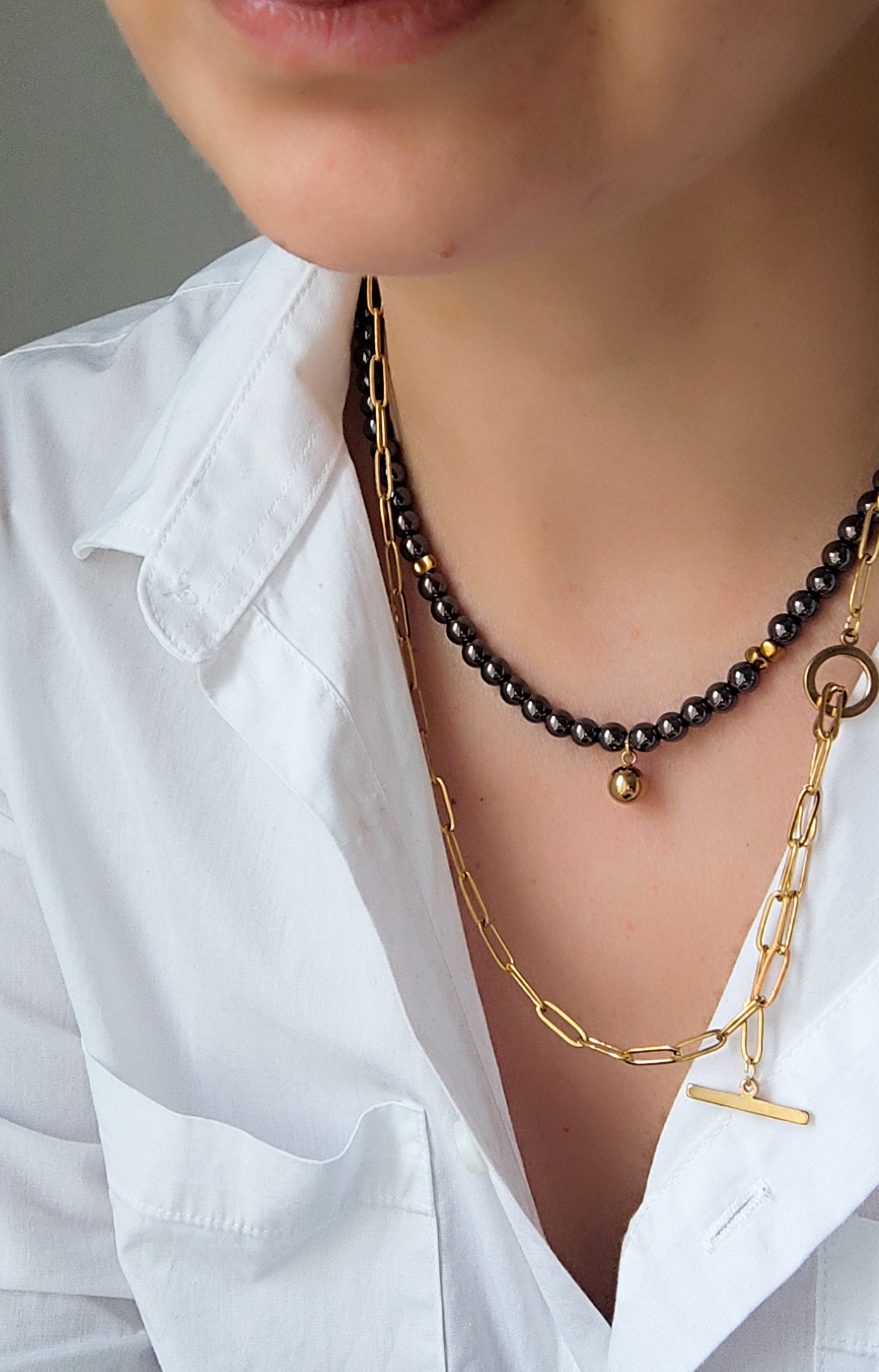 Hematito vėrinys su grandinėle 