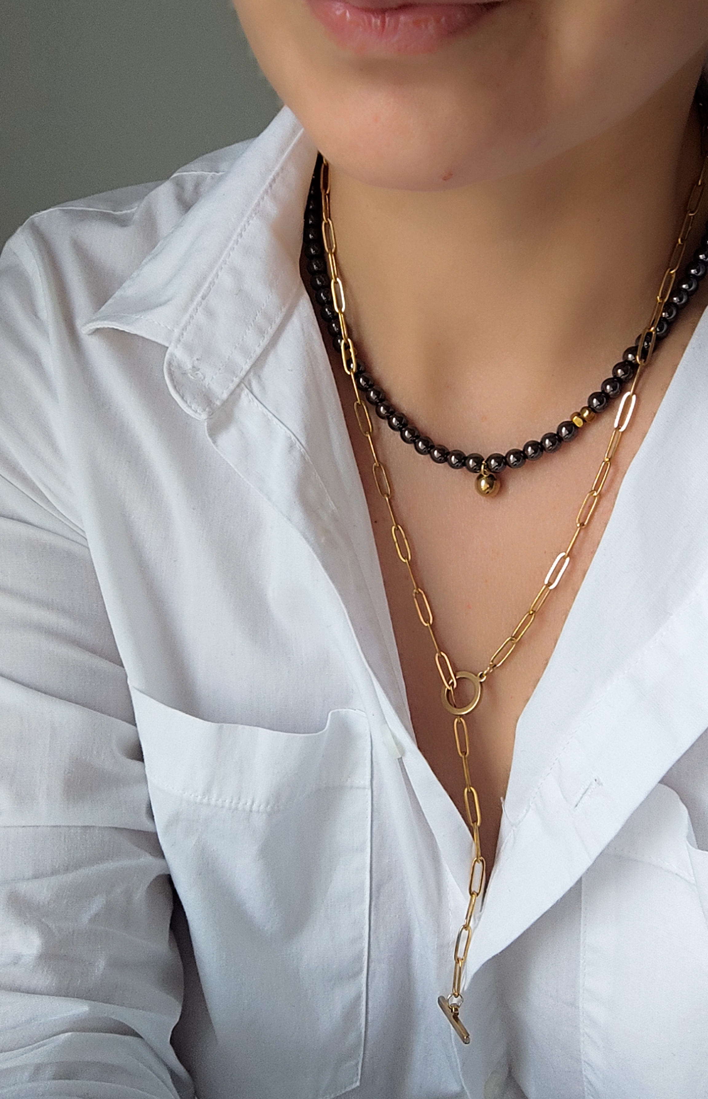 Hematito vėrinys su grandinėle 