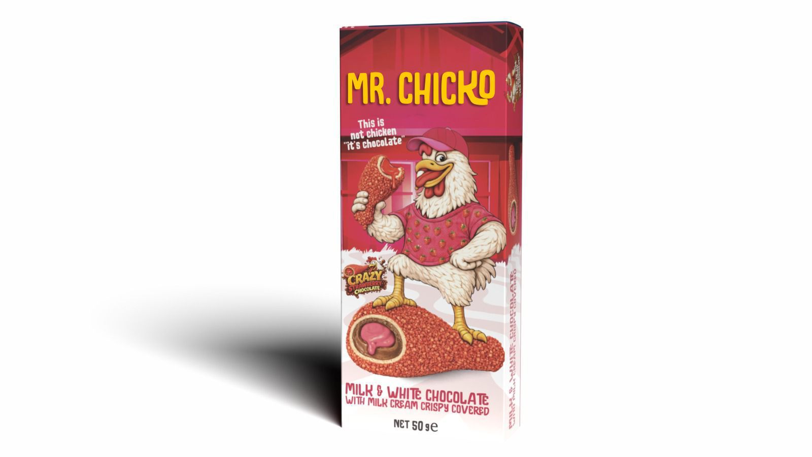 Mr. Chicko Strawberry Chocolate 50g – Milk & White Chocolate with Milk Cream Filling