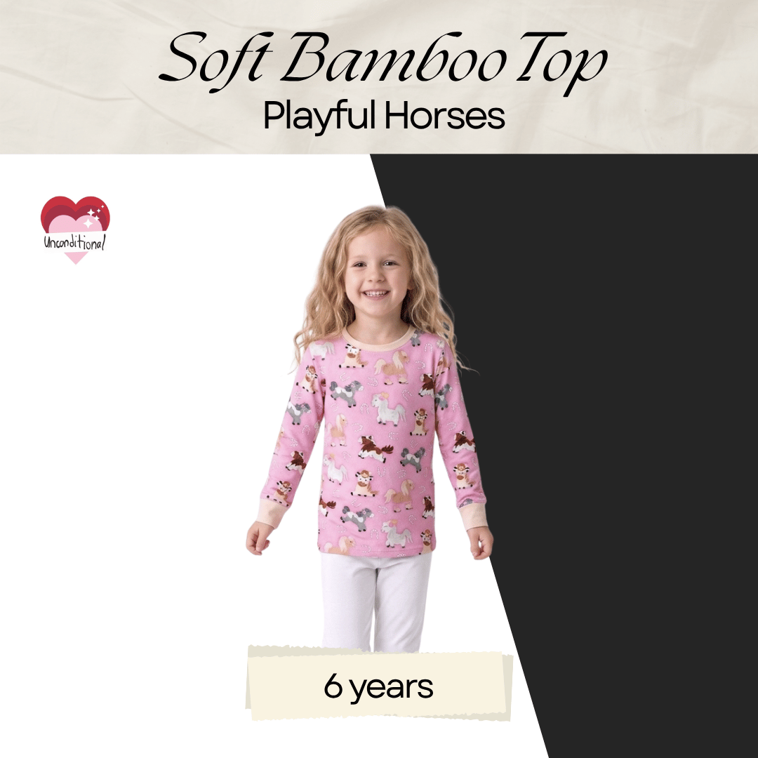 Soft Bamboo Long Sleeves Top - Playful Horses