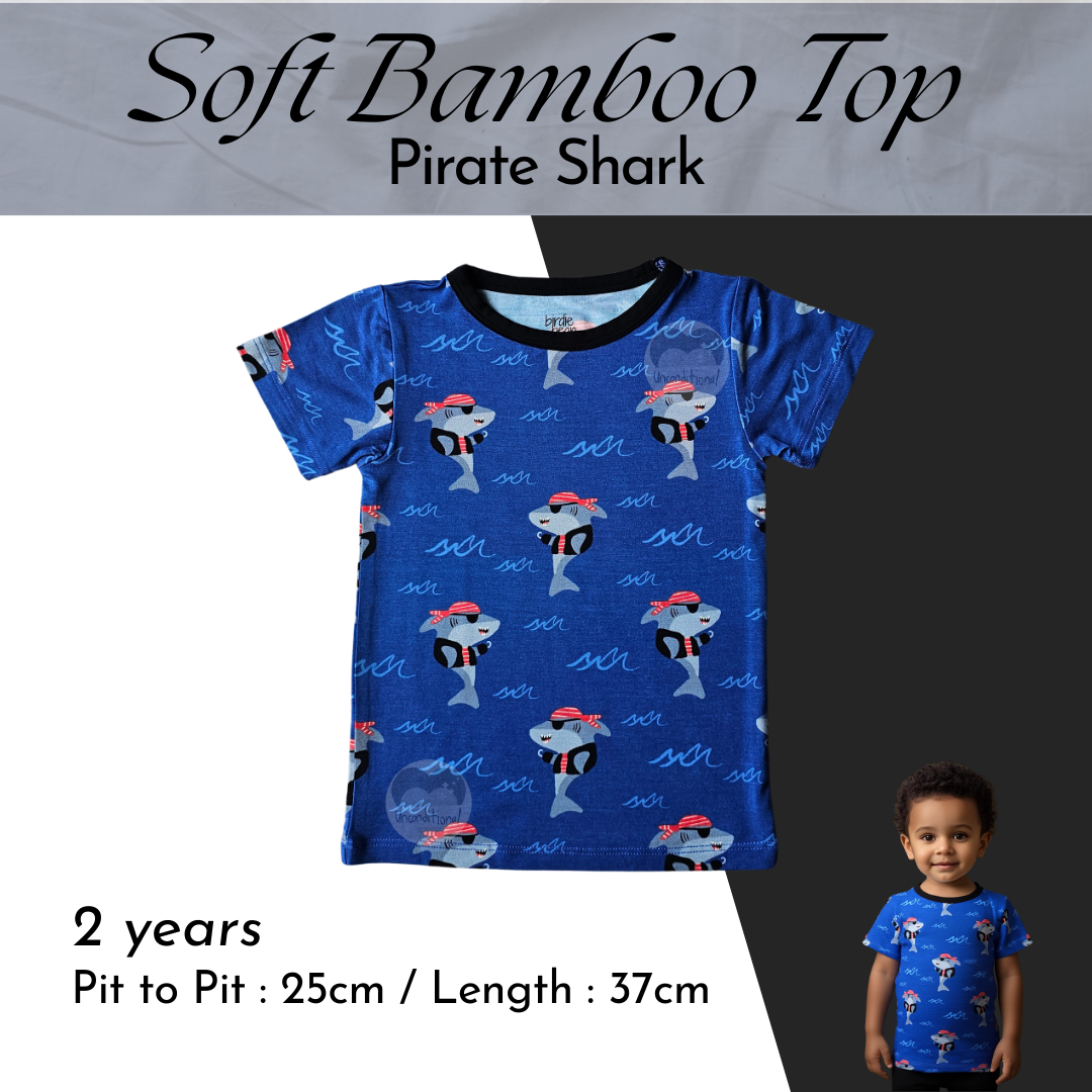 Soft Bamboo Top - Pirate Shark