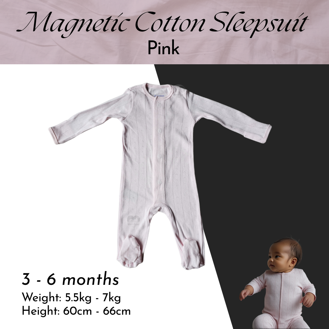 Magnetic Cotton Sleepsuit - Pink