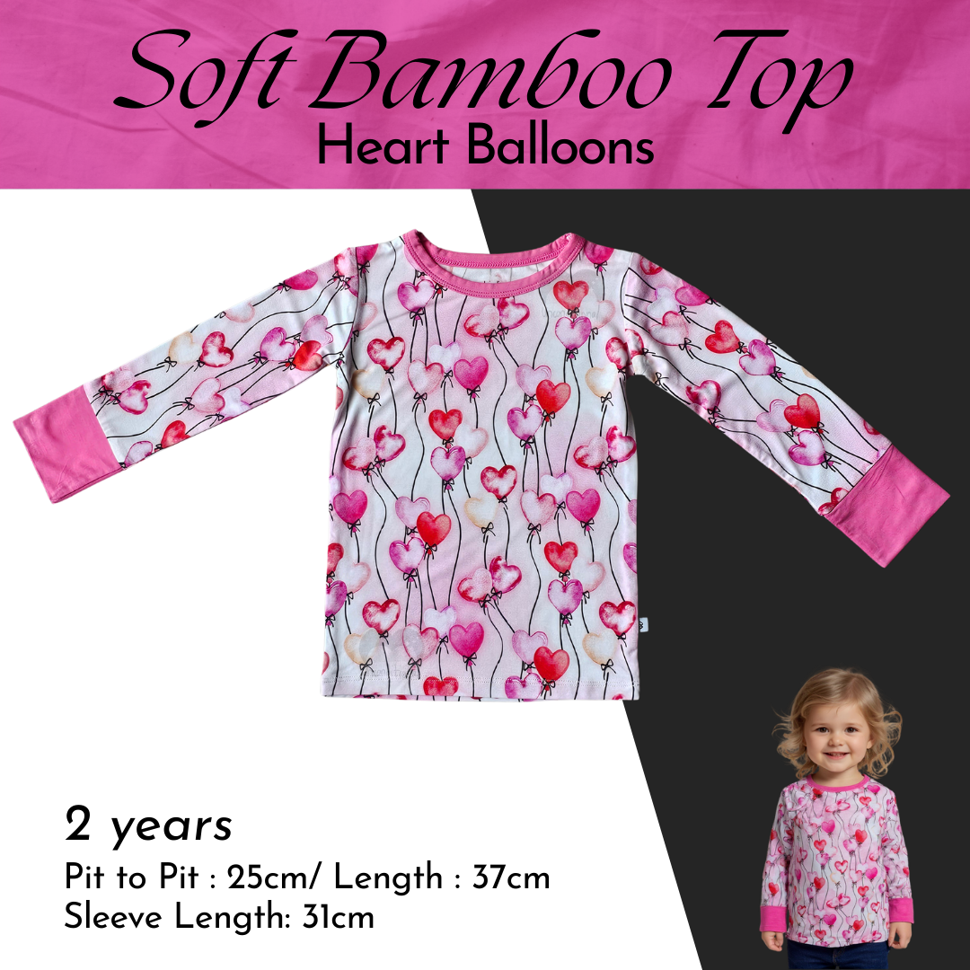 Soft Bamboo Top - Heart Balloons