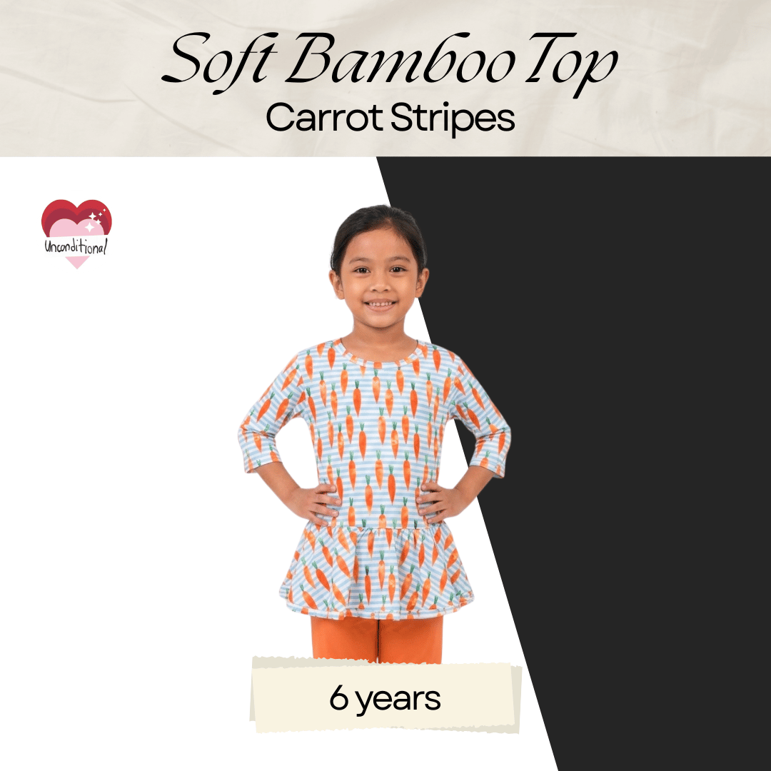 Soft Bamboo Long Sleeves Top - Carrot Stripes