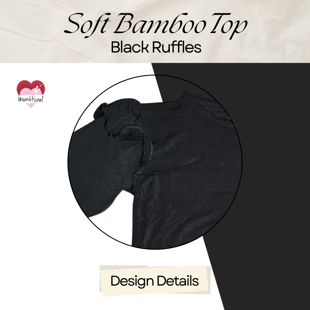 Soft Bamboo Long Sleeves Top - Black Ruffles