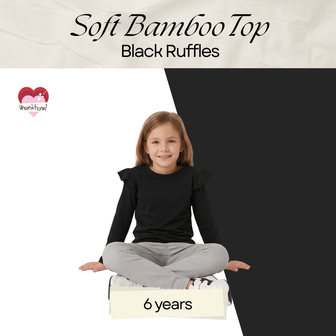 Soft Bamboo Long Sleeves Top - Black Ruffles