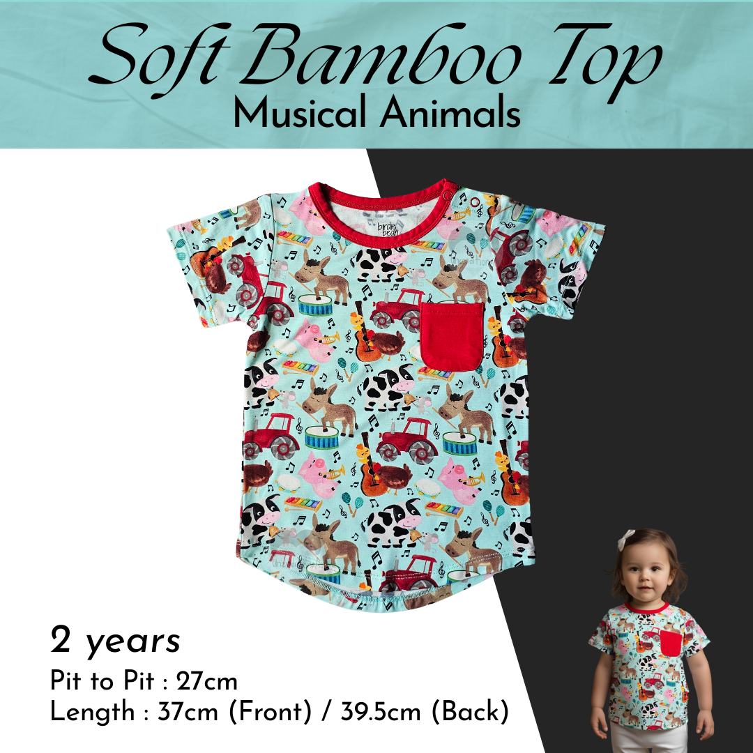 Soft Bamboo Top - Musical Animals