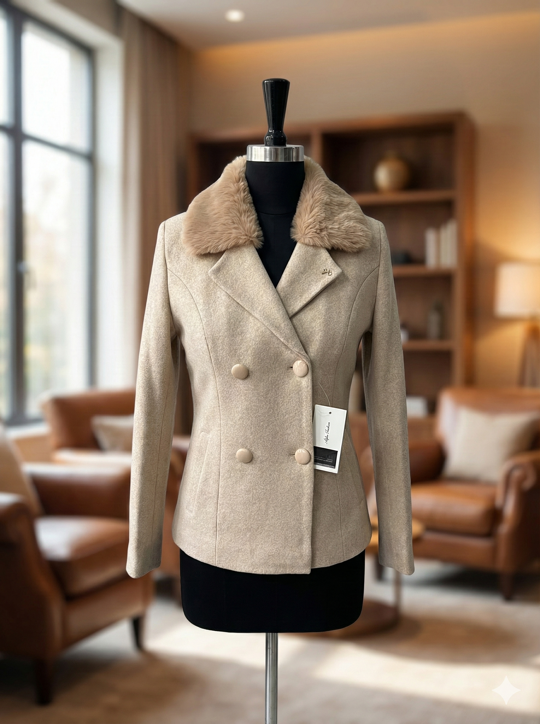 Women's Black Fur Collar Coat