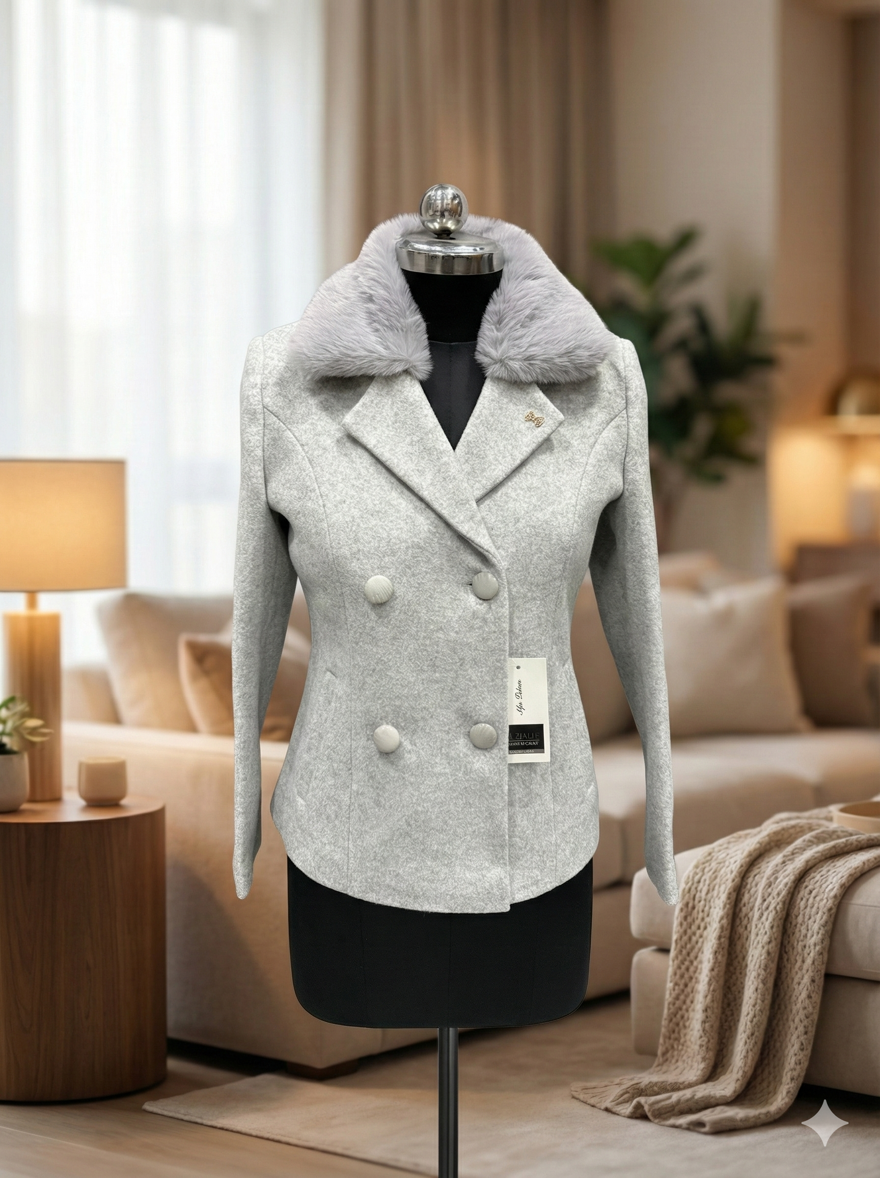 Women's Black Fur Collar Coat