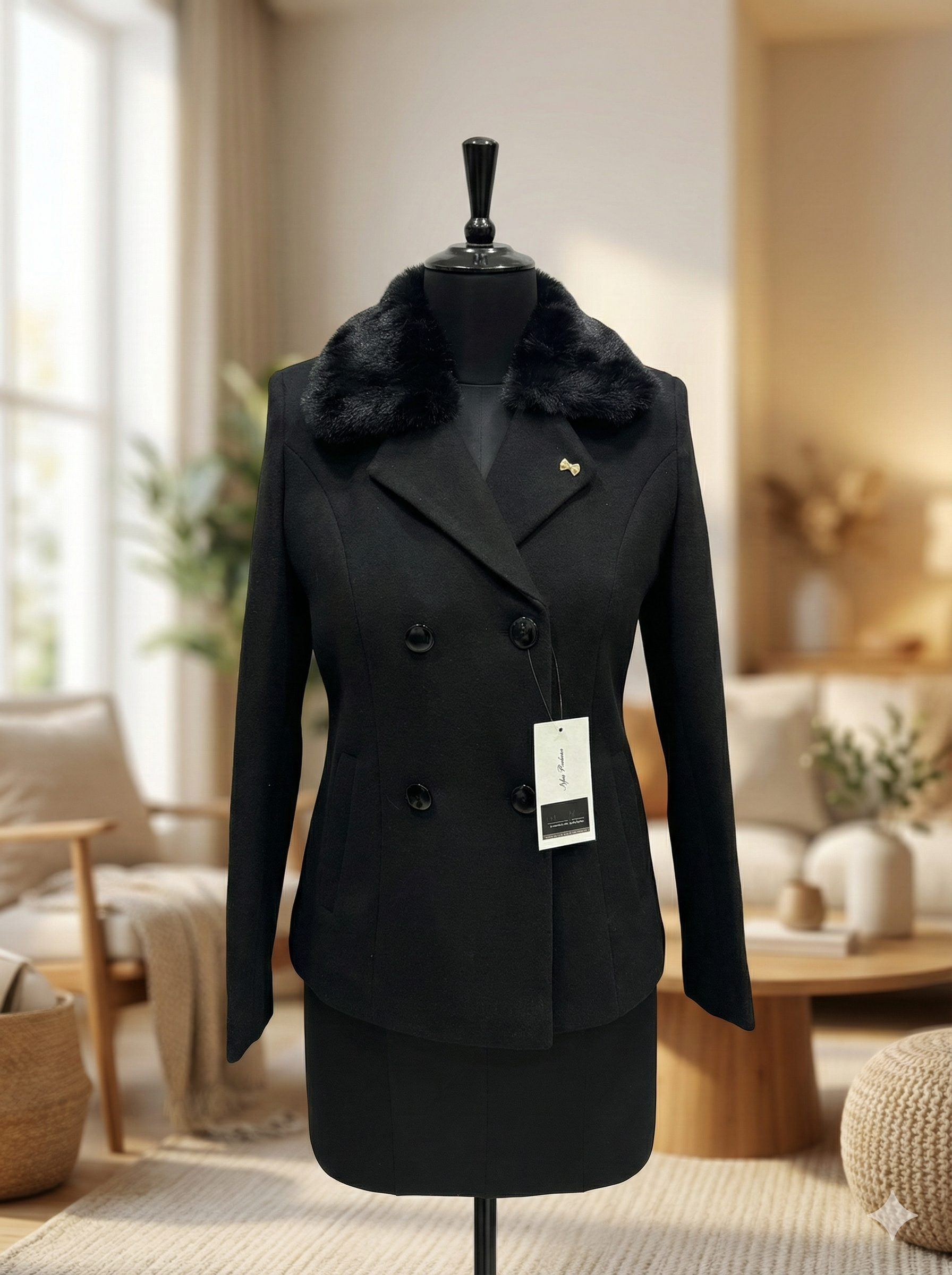 Women's Black Fur Collar Coat