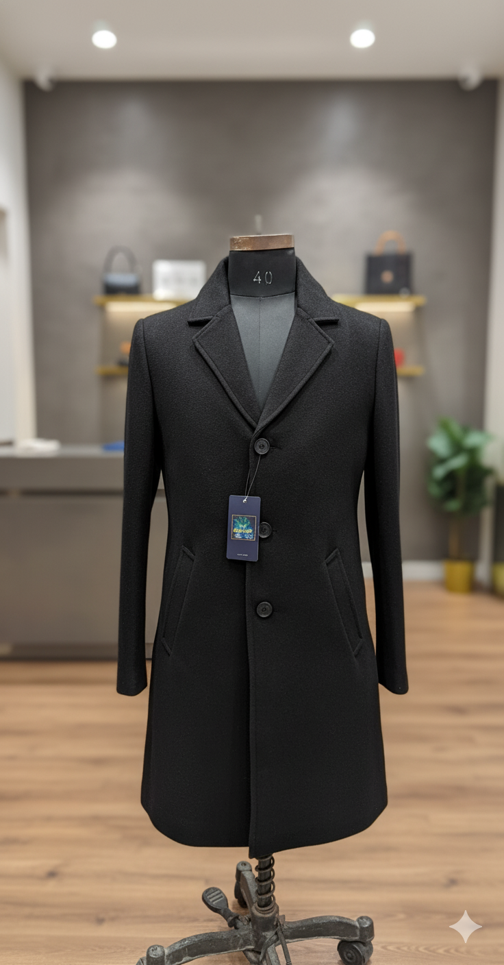 Men's Black Wool Overcoat