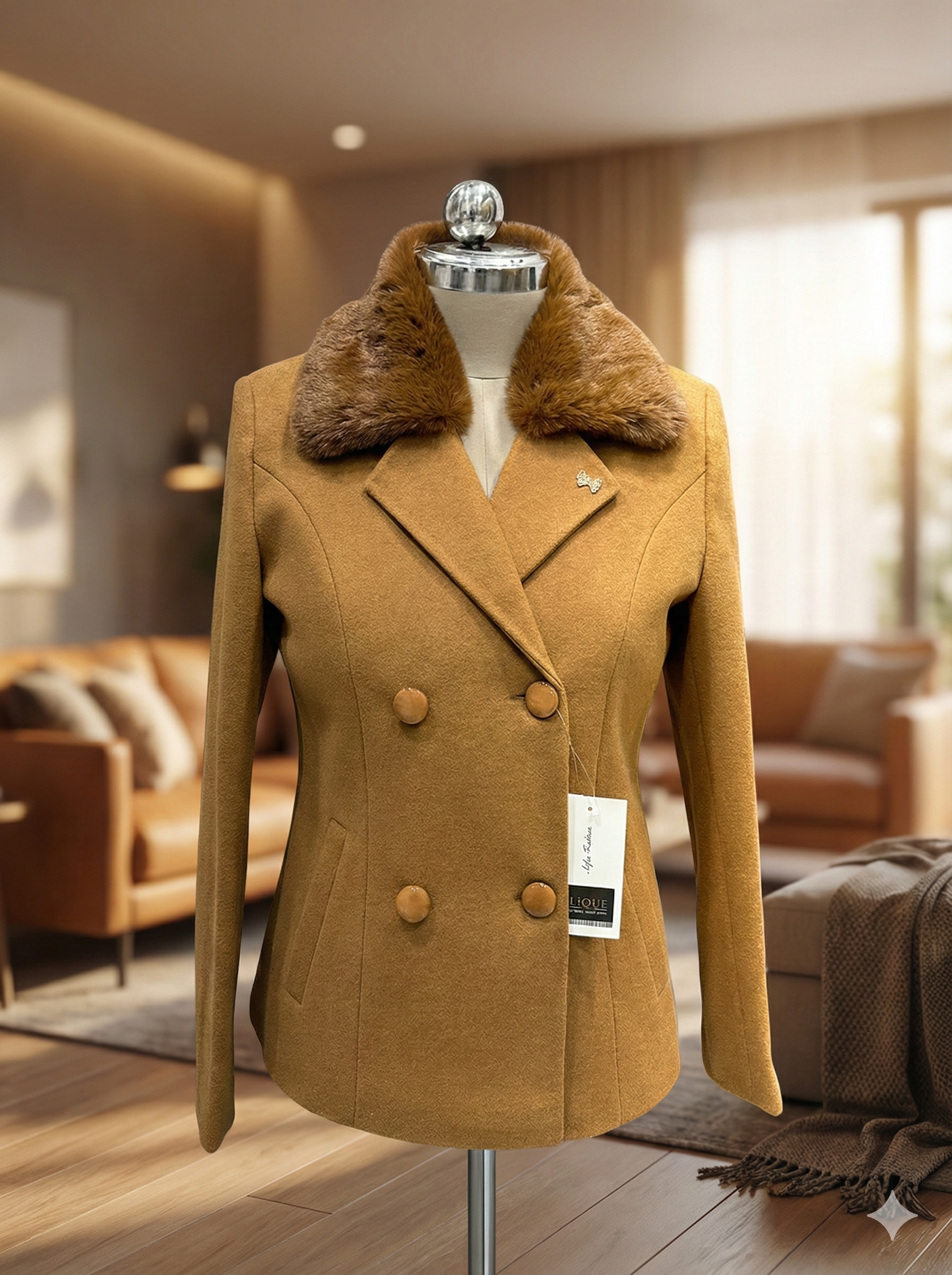 Women's Black Fur Collar Coat