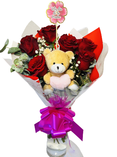 Ramo de rosas con peluche