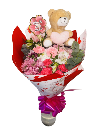 Ramo de flores y peluche