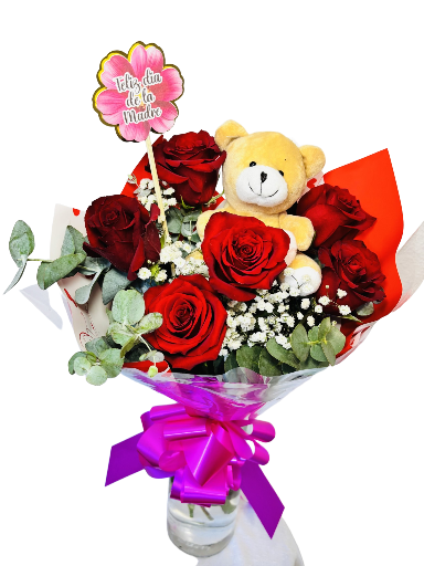 Ramo de Rosas y Peluche