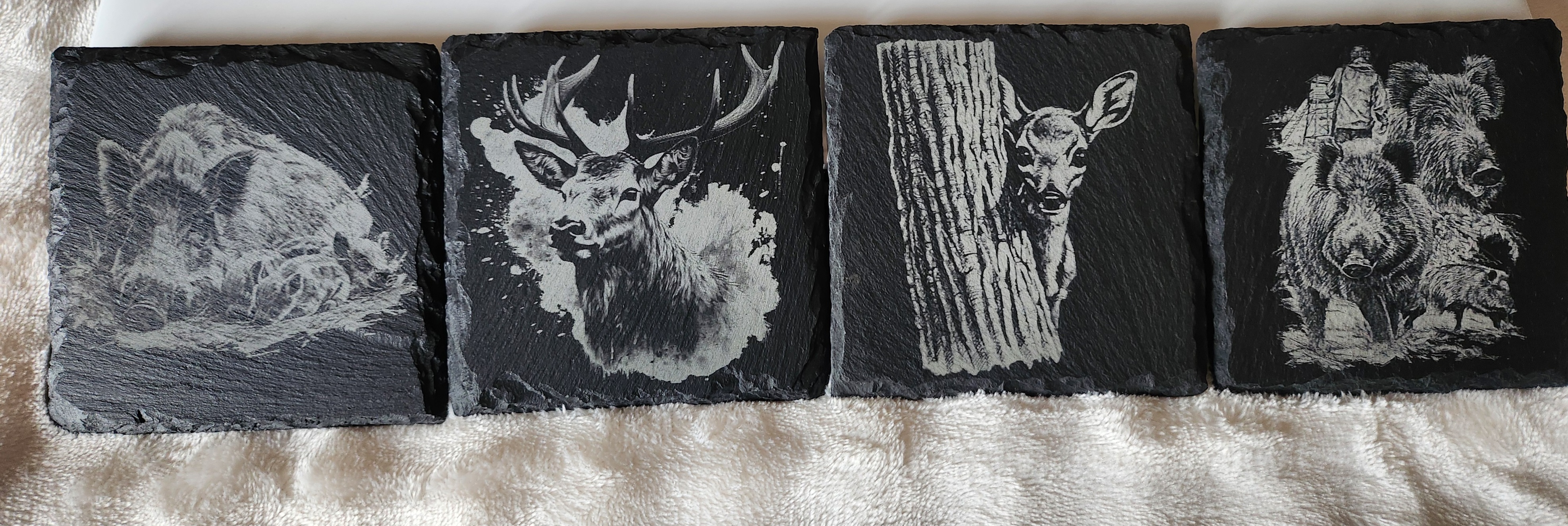 lot de 4 sous-verres en ardoises avec boîte de rangement en tilleul de 3mm