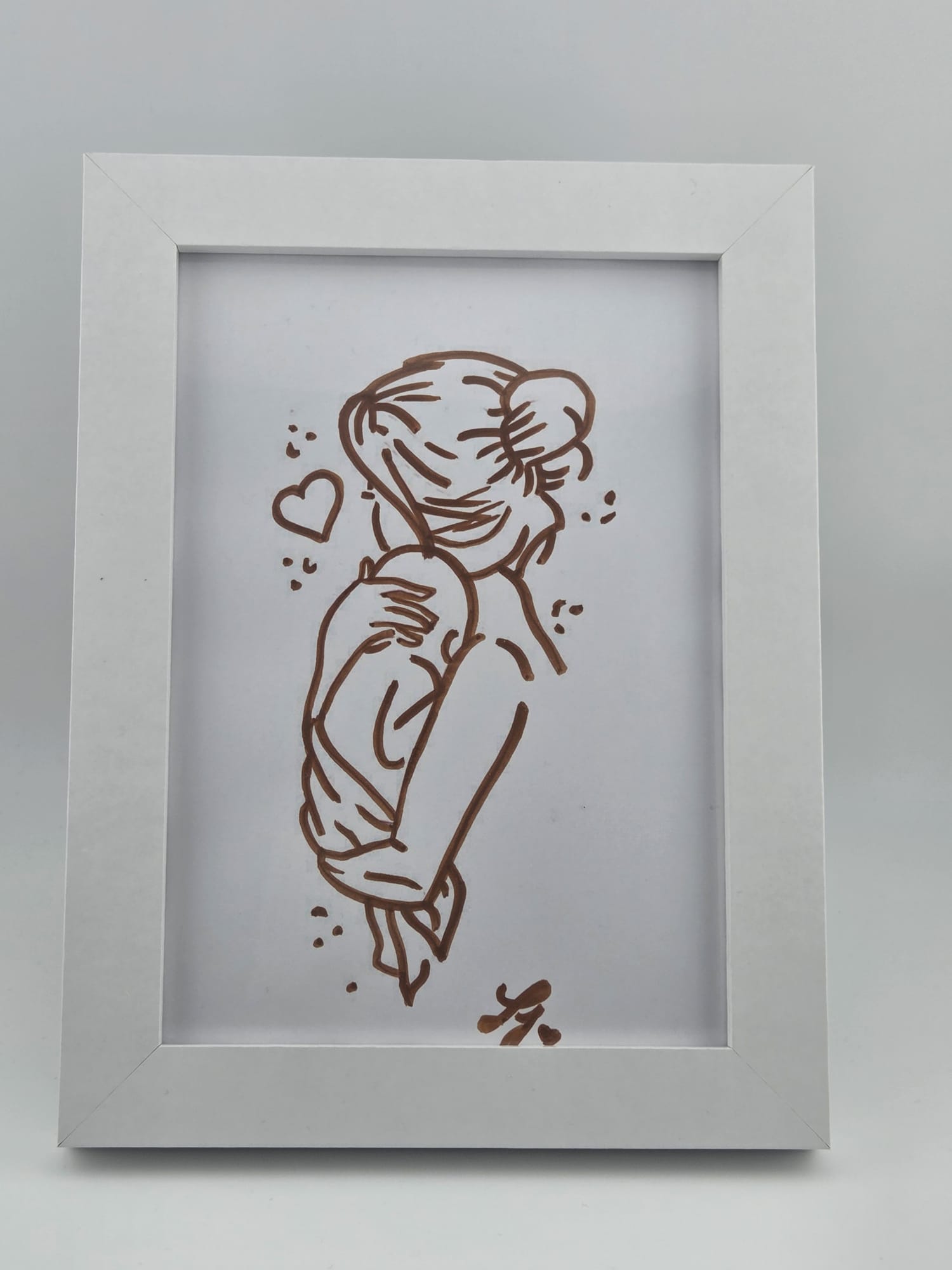 Gerahmte Zeichnung Mutter und Kind