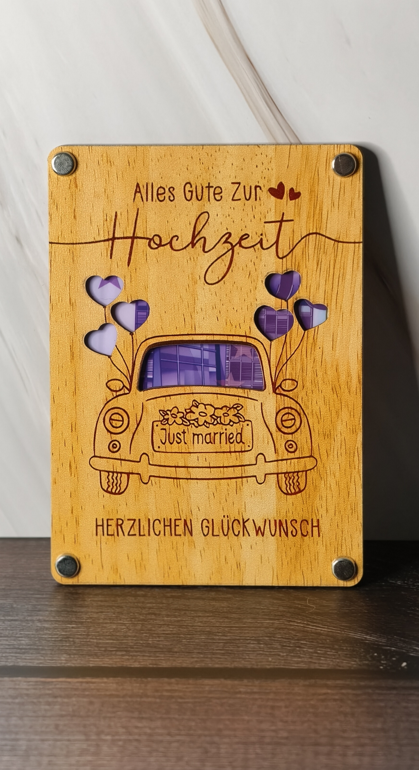 Geschenkekarte zur Hochzeit aus Holz