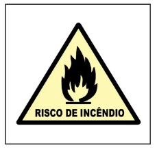 Placa de aviso risco de incêndio