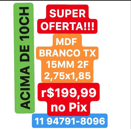 MDF BRANCO TX 15MM 2F 2,75X185 SUDATI