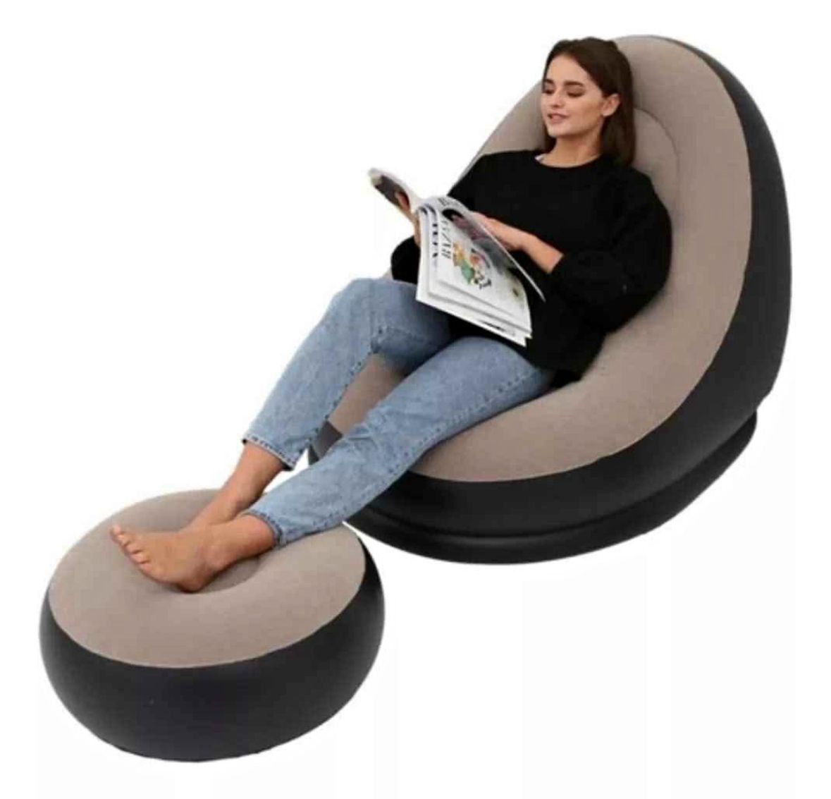 🛋️ Sillón Inflable con Reposapiés – Comodidad Portátil y Estilo Moderno