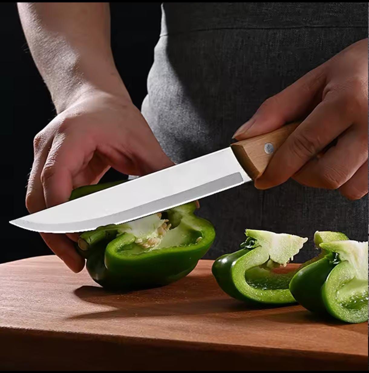 🔪 Cuchillo de Cocina mango madera – Corte Preciso con Estilo Clásico