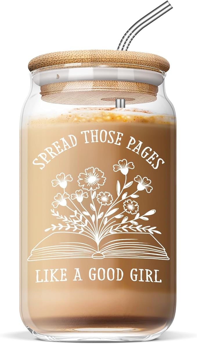 Glass tumbler with bamboo lid and straw