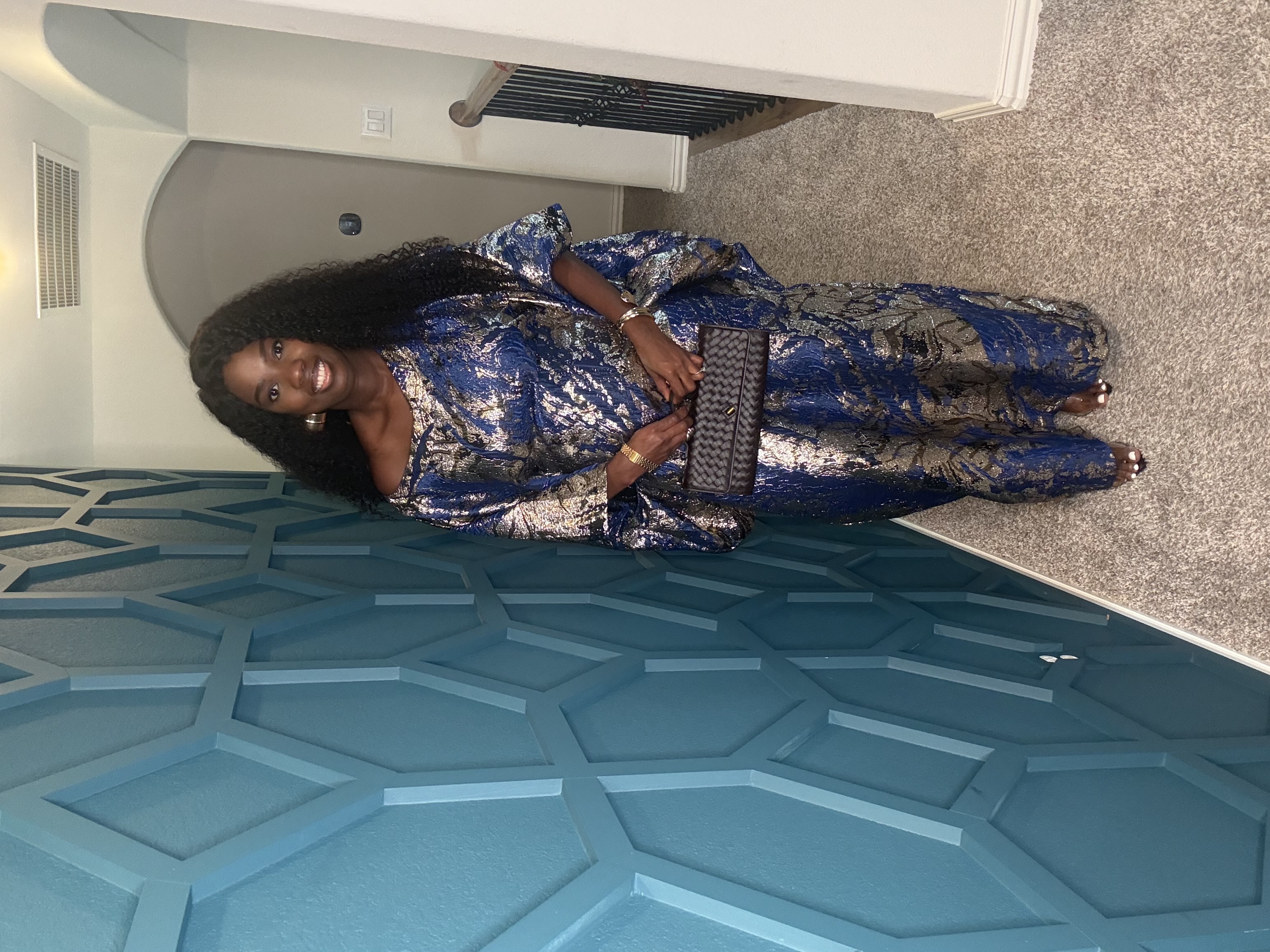 Elegant Blue and Gold Traditional Dress